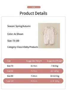 Baby girl spring romper size chart including height and weight guide for ages 0-3 years