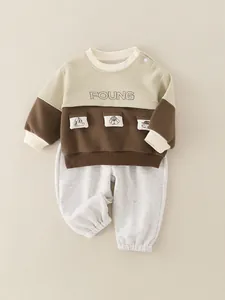 Infant boy two-piece cotton outfit with color-block sweatshirt and joggers