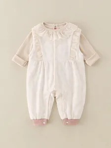 Baby Girl Cute Rabbit Overall Set Cotton Long Sleeve Lace Ruffle Top And Suspender Pants Romper Spring Autumn Outfit