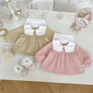 Toddler Girls Academy Style Lace Peter Pan Collar Cotton Long Sleeve Shirt Casual Blouse Tops