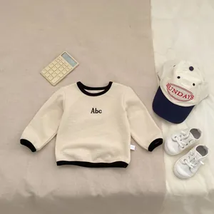Toddler waffle knit long sleeve tee with letter embroidery and contrast ribbing