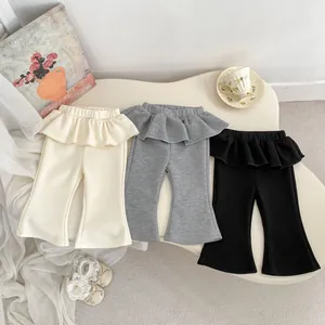 Pantaloni a Zampa con Vita a Volant per Bambine 100% Cotone Tinta Unita Leggings Neonato Pantaloni Gonna Casual Quotidiani
