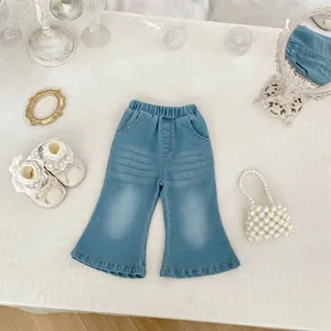 Mädchen Schlagjeans Im Koreanischen Stil Kleinkinder Einfarbig Blau Elastischer Bund Denim Hose Frühling Herbst Lässige Kleidung