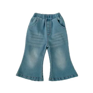 Hellblaue Schlagjeans für Mädchen mit elastischem Bund und modischem Retro-Wascheffekt