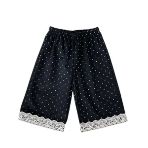 Pantaloni a gamba larga a pois da bambina con pizzo e vita elastica per la primavera