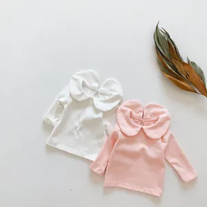 Platliggende katoenen babyshirts met lange mouwen en Peter Pan-kraag in roze en wit