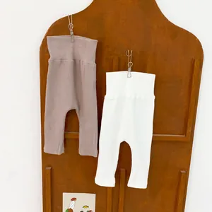 High waist rib-knit infant leggings in dusty purple and white, 2-piece set for babies