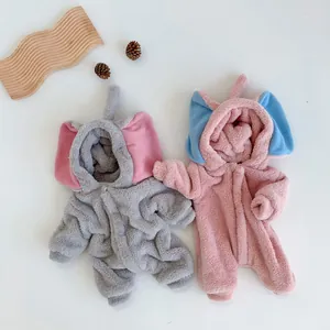 Cute Elephant Animal Shape Baby Romper Thickened Fleece Hooded Long Sleeve Warm Jumpsuit For Infant Autumn Winter Outfit