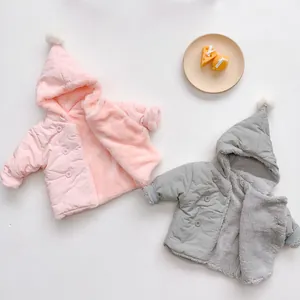 Infant Winter Fleece Jacket Hooded Pom Pom Warm Thickened Outerwear Coat For Baby Toddler Boys Girls Solid Color