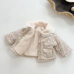 Manteau d'hiver à fleurs pour bébé 0-3 ans avec doublure polaire et col Peter Pan en dentelle