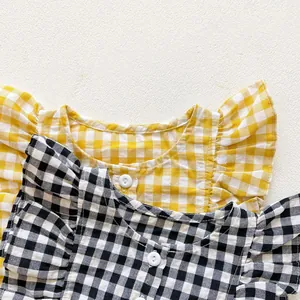 Pagliaccetti in cotone senza maniche a quadretti con volant in giallo e nero per neonati