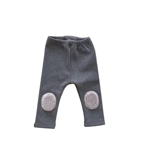 Thickened dark grey baby leggings with soft fleece lining and warm knee patches