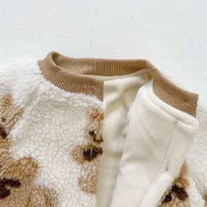 Infant winter fleece romper with cozy leopard print and warm sherpa lining for babies