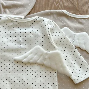 Baby polka dot long sleeve romper with detachable 3D plush angel wings on the back