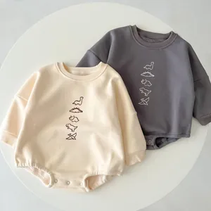 Infant Winter Thickened Fleece Romper Cute Dinosaur Print Long Sleeve Cotton Bodysuit Warm Baby Jumpsuit Boys Girls