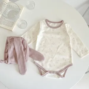 Cute bunny print long-sleeved baby cotton bodysuit with matching rabbit ear hat