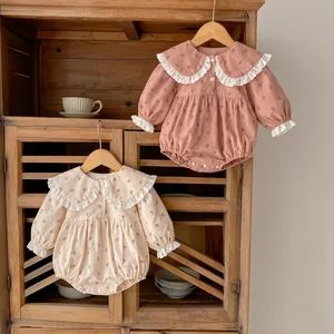 Détails de bodys bébé à fleurs en coton avec col Peter Pan en dentelle et boutons pression
