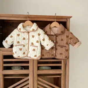 Winter infant quilted jacket with cute bear print and warm plush lining in two colors