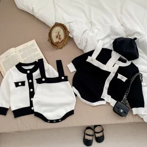 Baby Mädchen Strick Strampler Set Elegant Farbblock Langarm Strickjacke Mit Ärmellosem Body Jumpsuit Säuglinge Herbst Kleidung