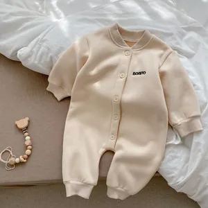 Tutina spessa neonato bianco crema a maniche lunghe con ricamo BONITO per inverno