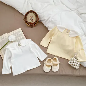 T-shirts bébé à manches longues en coton avec col Claudine et chaussures Mary Jane