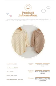 Detail of 100% cotton knit baby bodysuit with diamond hollow pattern and wave collar