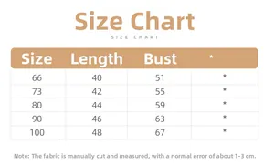 Size chart for baby girls' knitted romper showing length and chest measurements