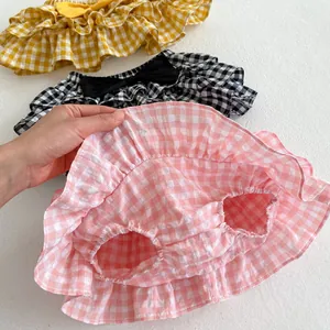 Summer baby plaid ruffle bloomers shorts in pink black and yellow gingham pattern