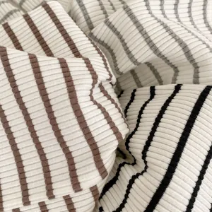 High waist striped cotton leggings for infants with ribbed knit texture in three colors