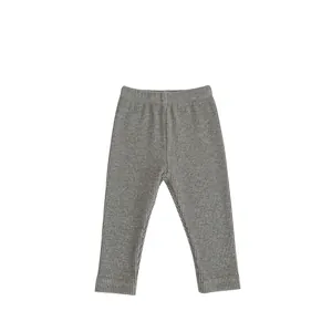 Gray ribbed cotton baby leggings with elastic high waist for comfortable daily wear