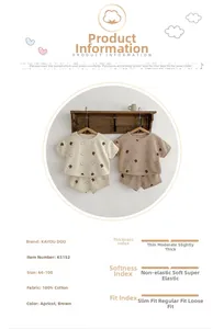 Detail view of cotton waffle knit baby pajama set with bear prints and size chart info