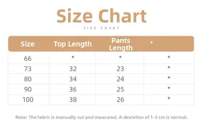 Size chart for baby waffle cotton short sleeve set showing length and waist measurements