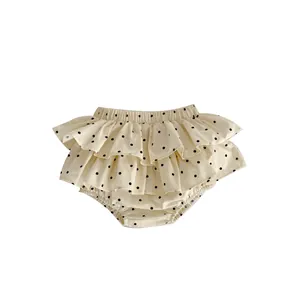 Baby girls' cream polka dot ruffle bloomers with multi-layer lace cake skirt design
