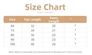Tabella taglie per completo neonata canotta e pantaloncini con misure dettagliate