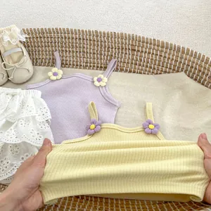 Conjunto de verano para bebé niña con top acanalado de flores y falda de encaje