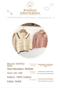 Detail of baby girl knitted cardigan showing 100% cotton texture and hollow out pattern