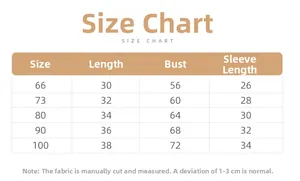Size chart showing length, bust, and sleeve measurements for baby girl knit cardigans