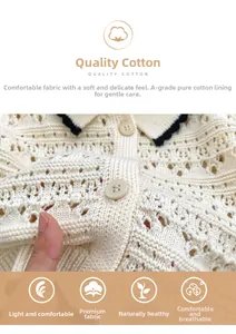 Detailed texture of ivory hollow knit cardigan made of premium Class A pure cotton
