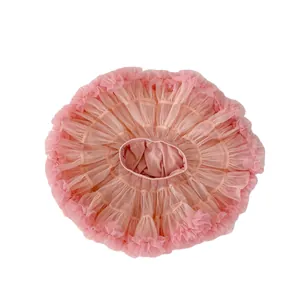 Pink multi-layer breathable tulle tutu skirt for girls featuring elastic waist and ruffles