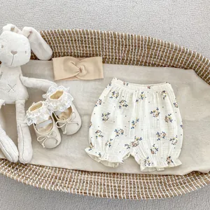 Set bloomers floreali neonata con fascia elastica e scarpe primi passi in pizzo
