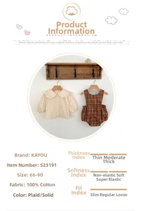 Guide des tailles pour ensemble bébé fille salopette à carreaux et chemise en coton doux