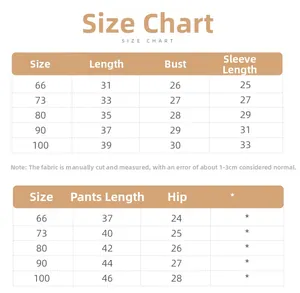 Detailed size chart for baby girl long sleeve top and tutu pants set in sizes 66 to 100