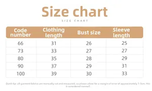 Detailed size chart for baby girls long sleeve t-shirt with measurements for 66-100cm