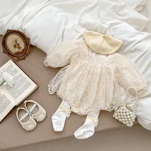 Pagliaccetto da Neonata a Maniche Lunghe in Pizzo con Ricamo Floreale Tuta da Principessa Stile Retro Dolce Body