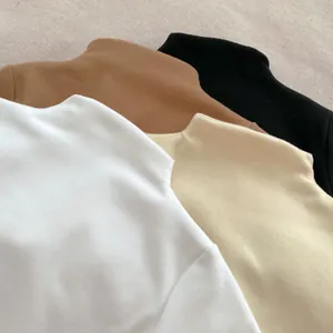 Kids thermal ski base layer tops with mock neck in white beige brown and black colors