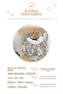 Detail of baby floral long sleeve top with ruffle collar and 100% cotton fabric info