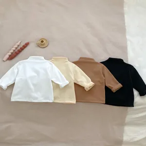 Toddler Baby Mock Neck Long Sleeve T-shirt Solid Color Elastic Cotton Base Layer Top For Boys Girls Spring Autumn