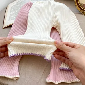 Mädchen Rippstrick-Schlaghose Set mit elastischem Bund und gewelltem Saum Design