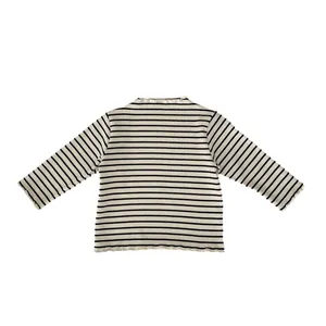 Girls' black and white striped long sleeve top with ruffle lettuce trim edges