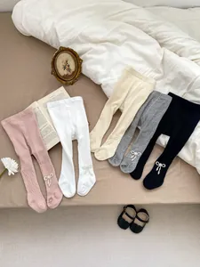 Baby Mädchen Strumpfhosen Perlenbogen Gerippte Steghose Hohe Taille Baumwolle Zopfmuster Strickhose Frühling Herbst Kinder